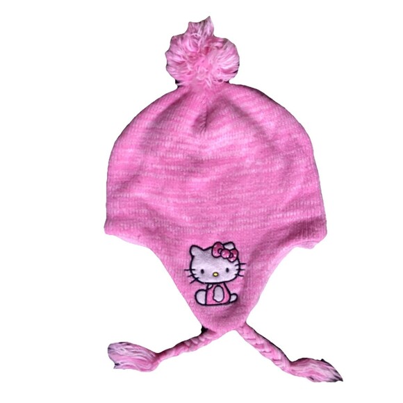 Y2K Style Hello Kitty Pink Skull Cap Beanie With Ear Flaps - Picture 1 of 5